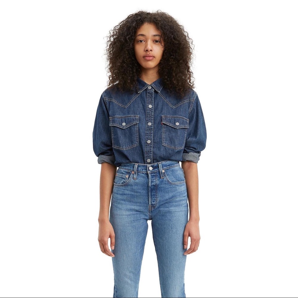 Levi's Dark Blue Denim Button-Down Western Shirt - Picture 3 of 4